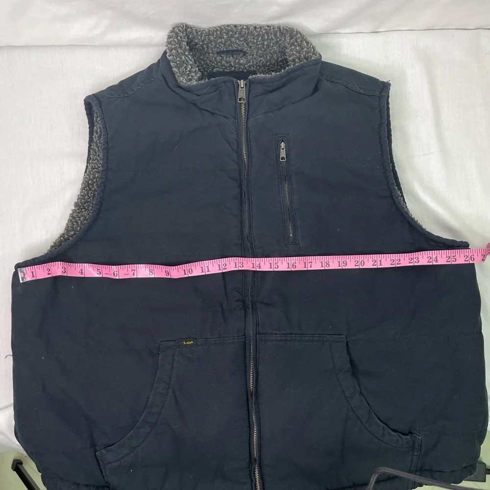 Lee Men’s Size XL Black Canvas Faux Sherpa Lined Vest - Picture 10 of 15